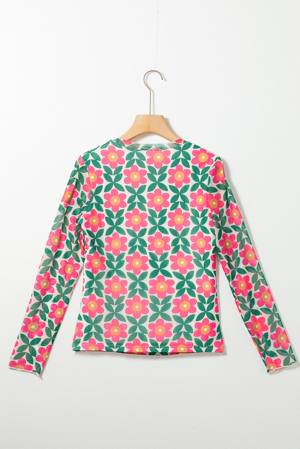 Fiery Red Retro Floral Print Stretchy Long Sleeve Top