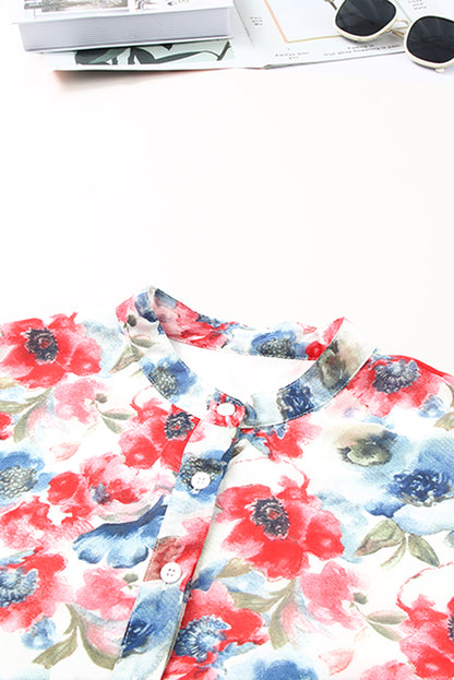 Sky Blue Vintage Floral Print Drawstring Flowy Dress