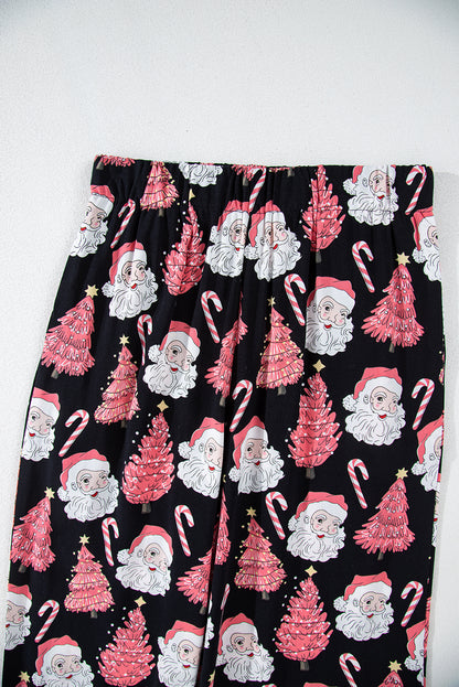 Zwarte kerst kerstman gedrukt tweedelig pyjama's set