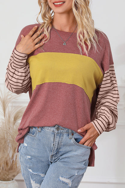 Fiery Red Colorblock Striped Bishop Sleeve Top