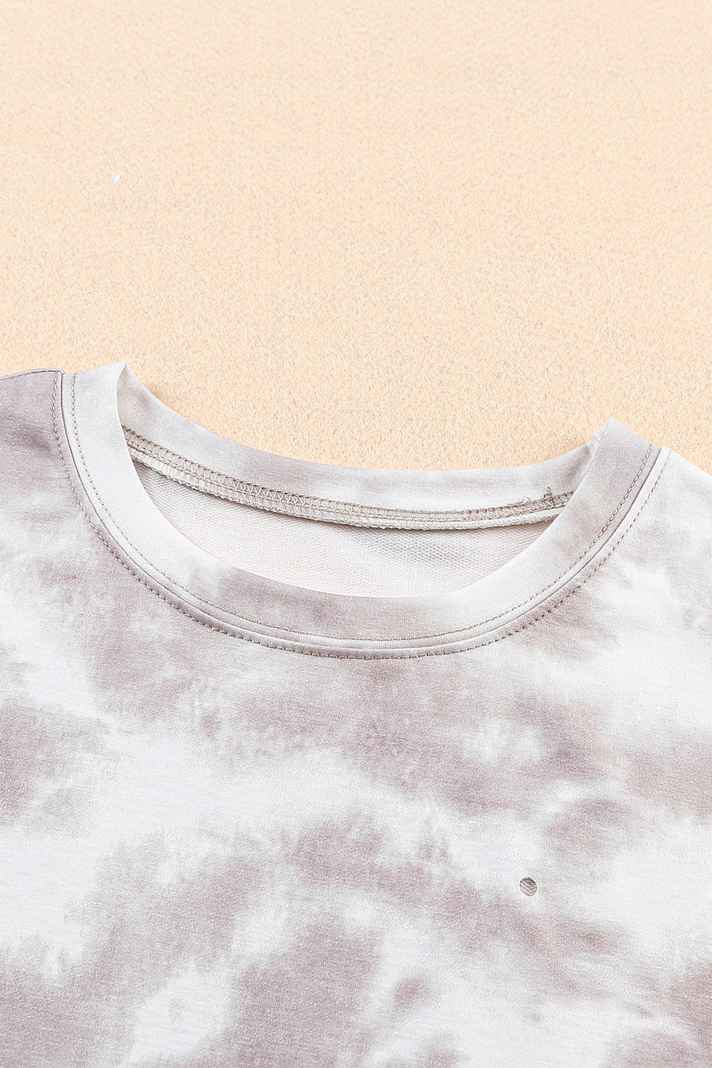 White Tie-dye Round Neck Short Sleeve Top