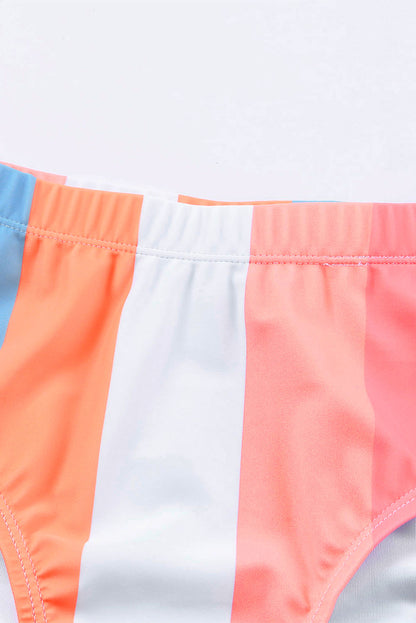 Oranje verticaal gestreept bikinibadpak met hoge taille