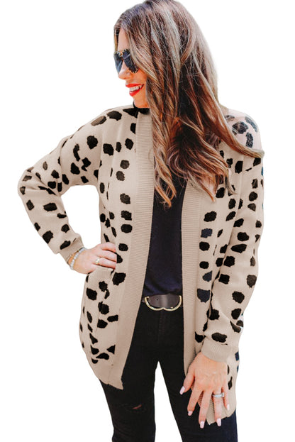 Leopard  Animal Spotted Pattern Open Front Cardigan