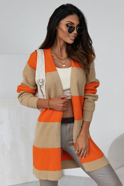 Oranje colorblock geribbeld gebreid vest