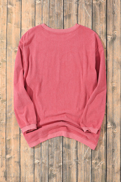 Strawberry Pink Ribbed Corduroy Oversized Sweatshirt