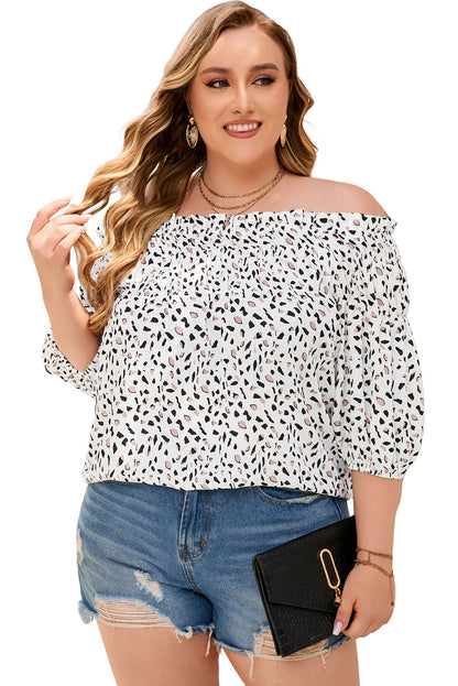 Cheetah gevlekte plus-size off-shoulder blouse