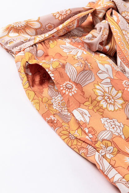 Grapefruit oranje stropdas taille Boho bloemen wijde pijpen broek