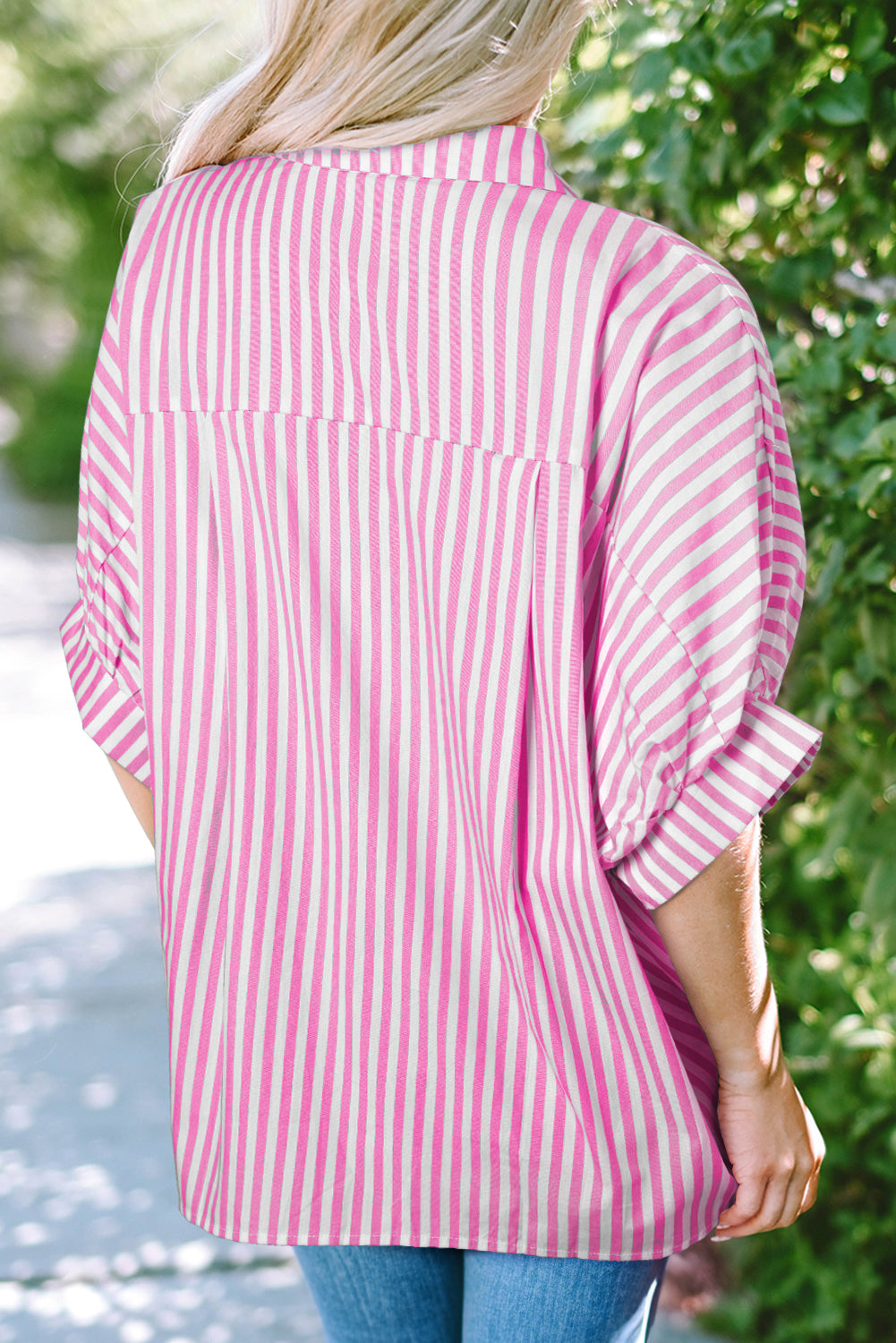 Oversized overhemd met roze strepen en dolman-mouwen