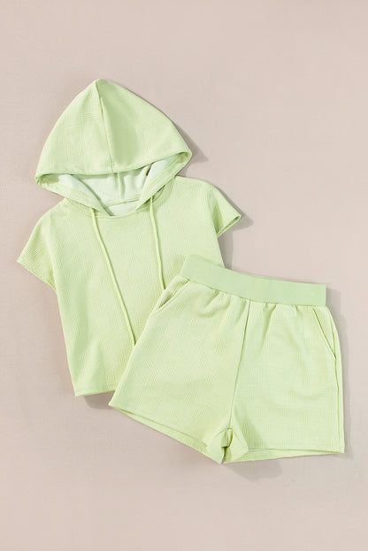 Meadow Mist Green getextureerde cropped hoodie en shorts set