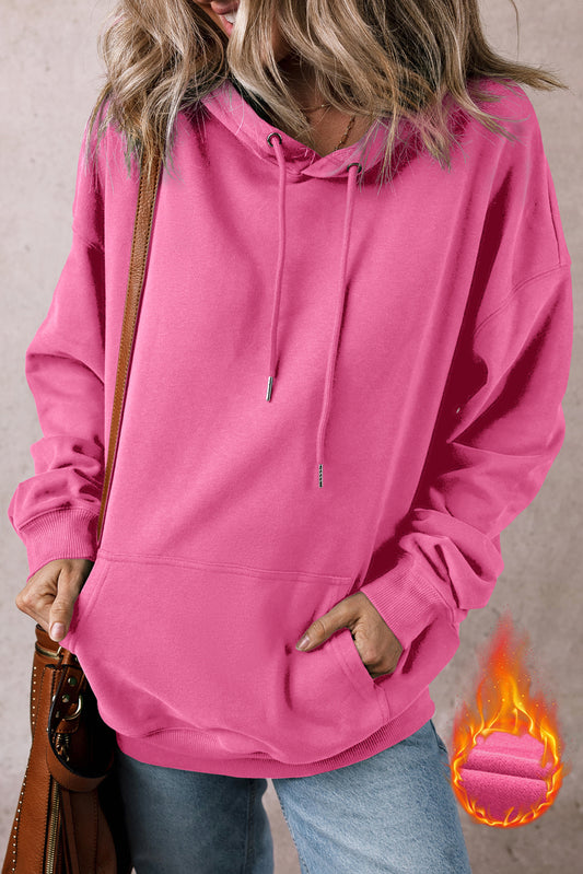 Bonbon fleece gevoerde kangoeroe pocket trekkoord dikke hoodie