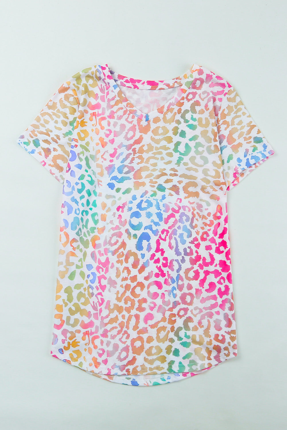 Colorful Leopard V Neck Short Sleeve Top