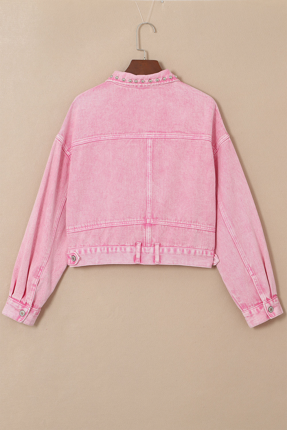 Roze denim jack met klinknagels en studs