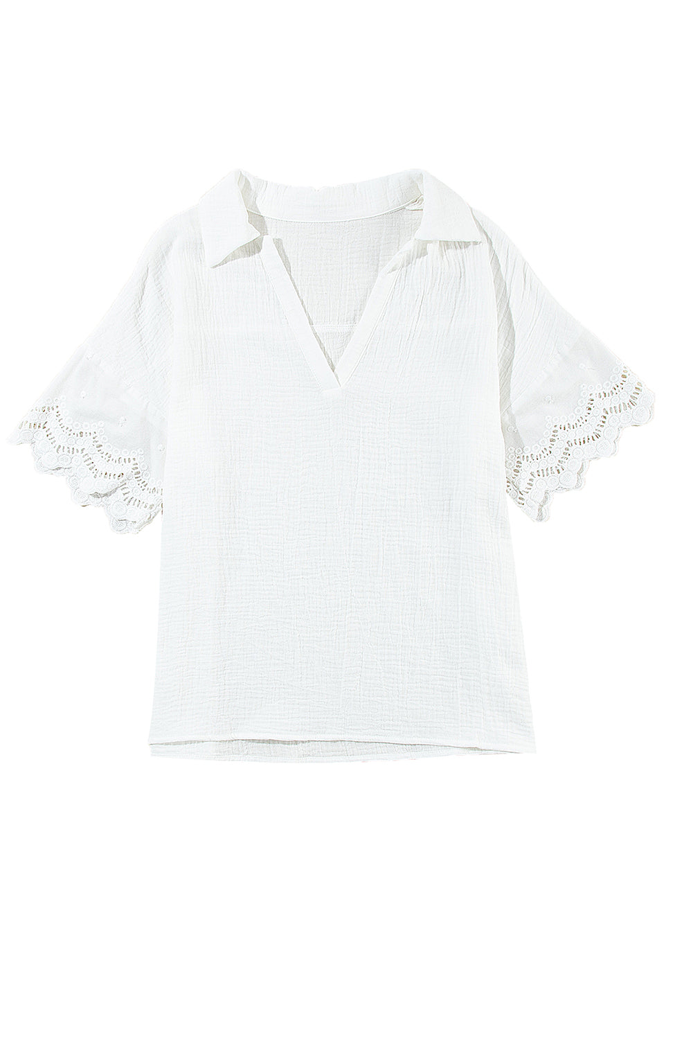 Witte gekreukte kanten blouse met gesplitste mouwen en V-hals