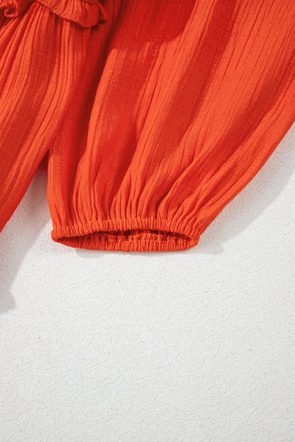 Oranje off-shoulder ballonmouwen uitgesneden maxi-jurk met ruches