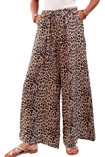 Desert Palm Boho Leopard broek met wijde pijpen