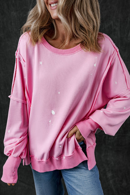 Bonbon Splash Spots Exposed Seam Baggy Sweatshirt