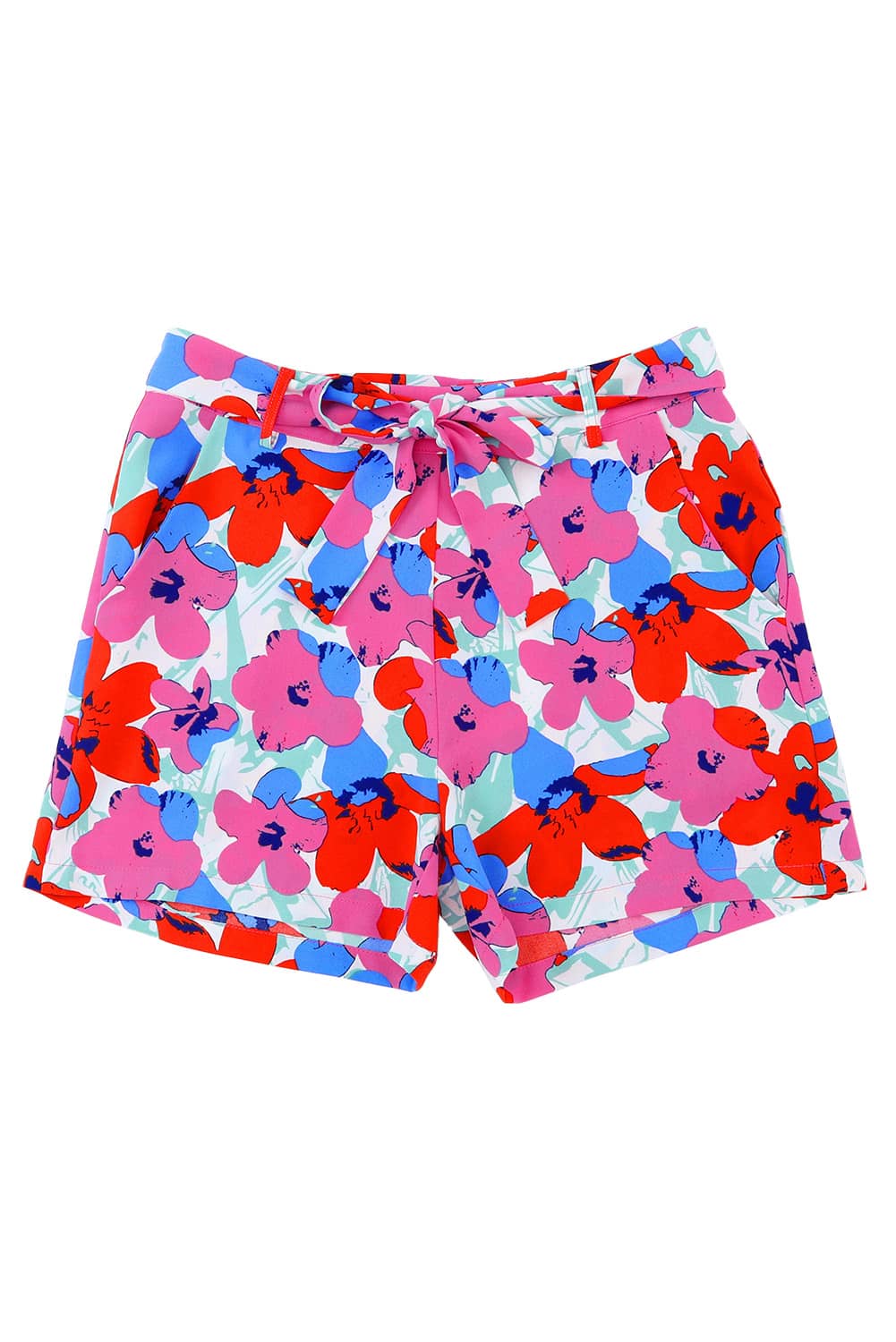 Shorts met riem en roze bloemenprint