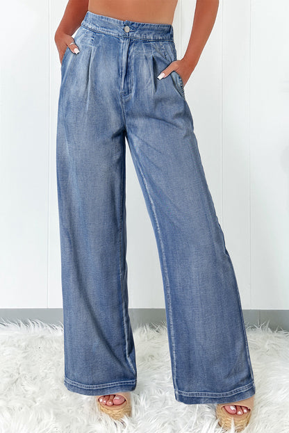 Dusk Blue Acid Wash wijde pijpen hoge taille jeans