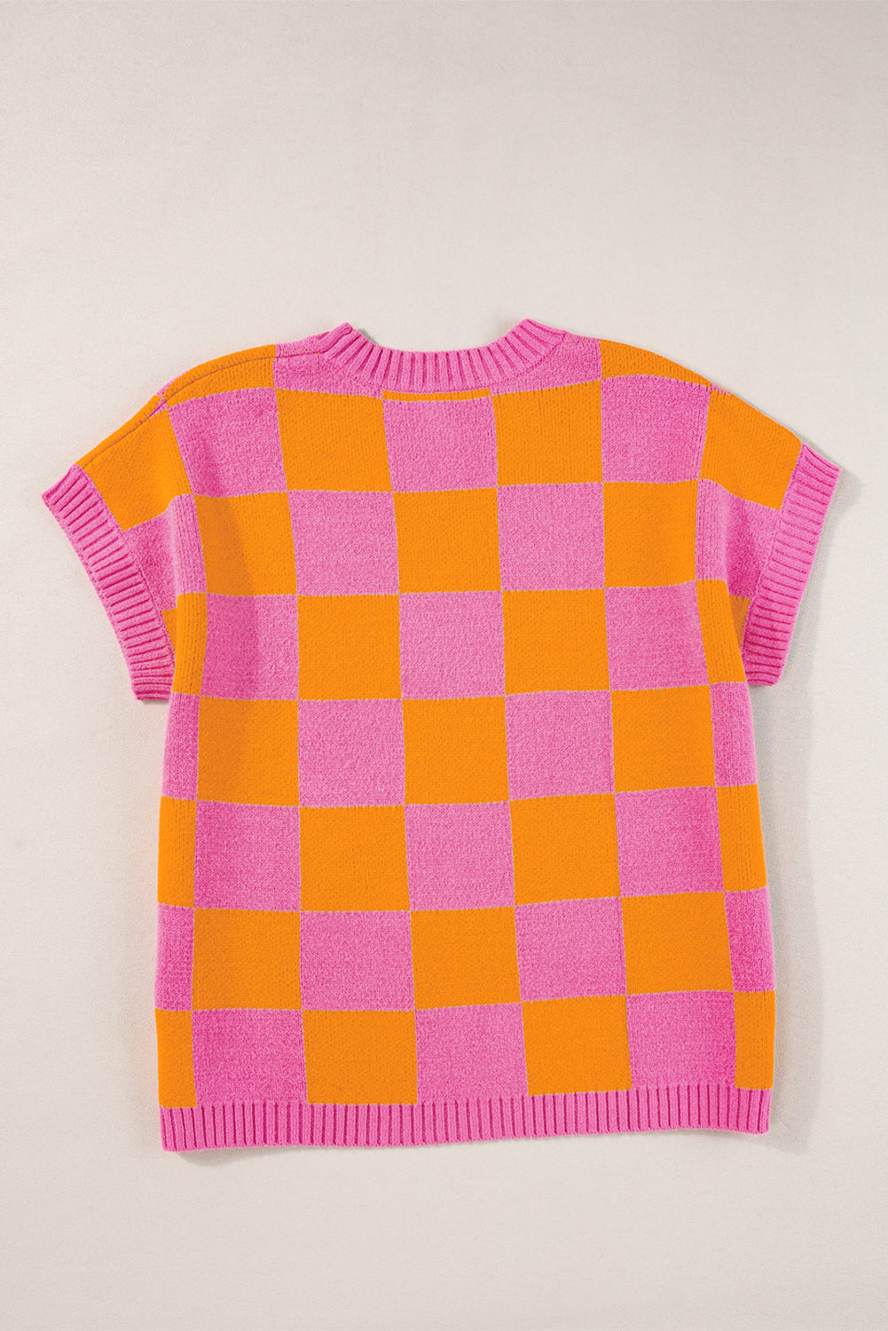 Aardbeienroze colorblock geruite tanktop met geribbelde rand