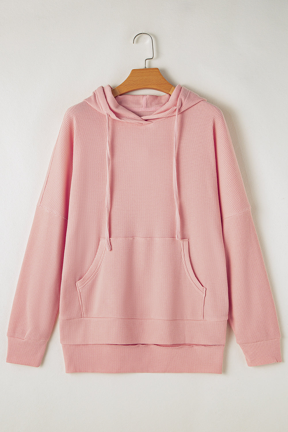 Grijze wafel gebreide fleece gevoerde high low oversized hoodie