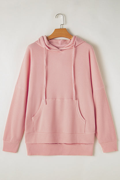 Grijze wafel gebreide fleece gevoerde high low oversized hoodie