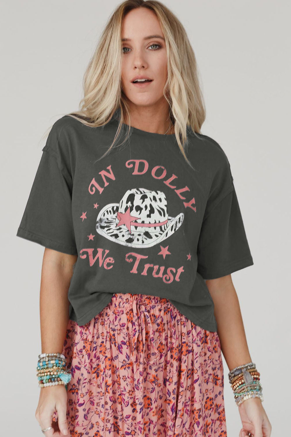 Grijs WIJ VERTROUWEN IN DOLLY Western Fashion grafisch T-shirt