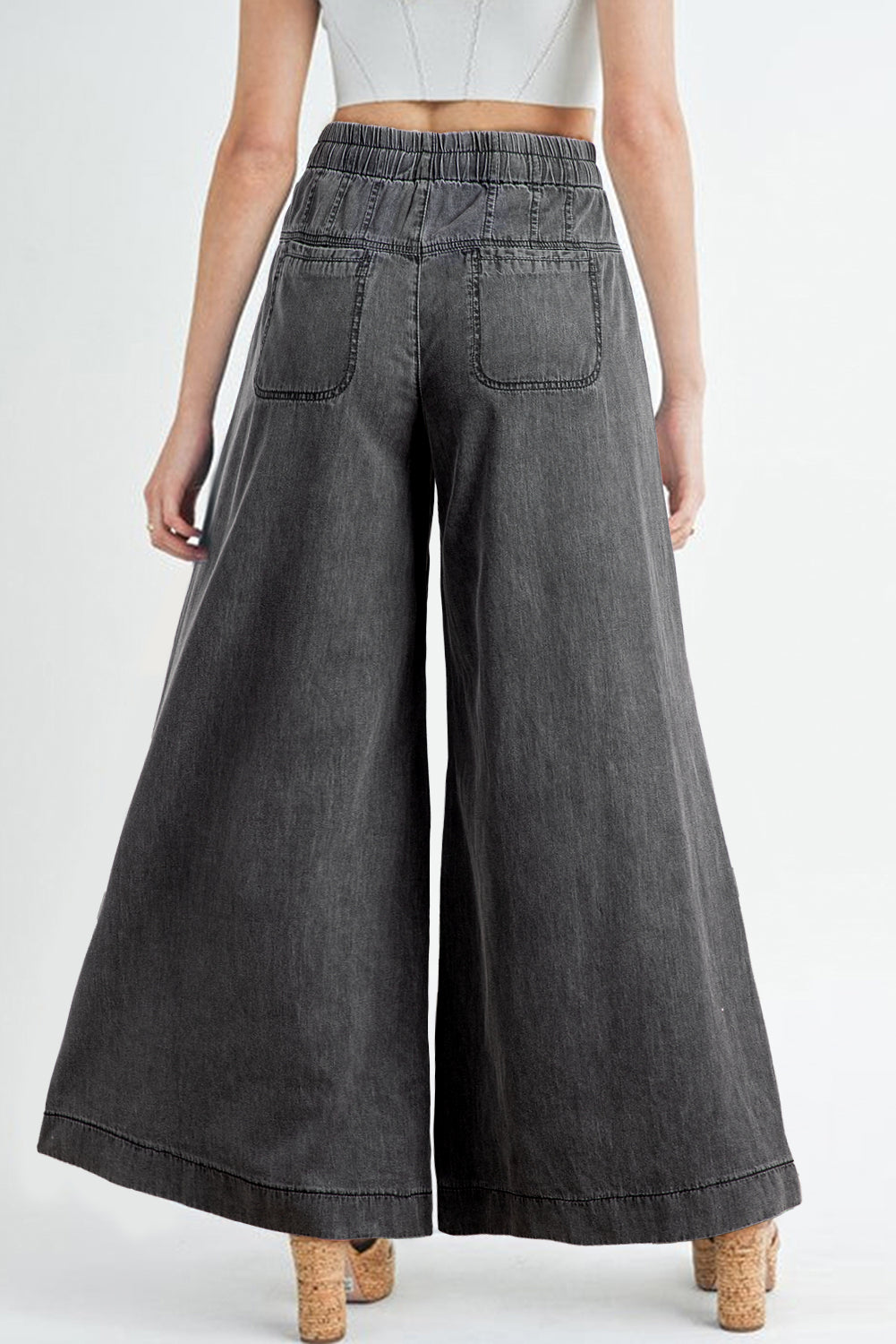 Beau Blue Mineral Wash Button Fly Taille Wide Leg Jeans