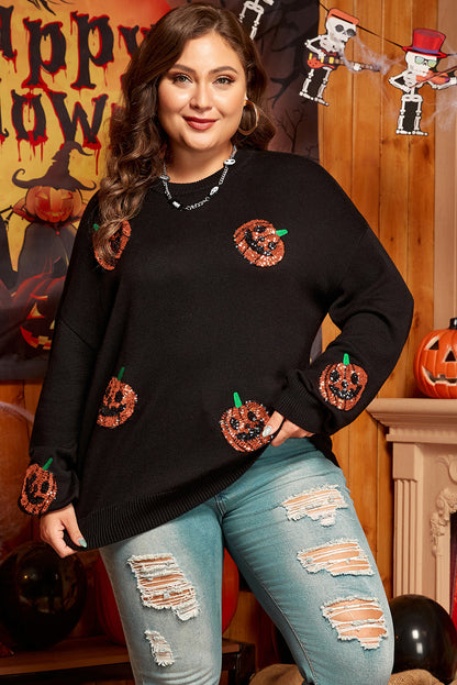 Zwart plus size Halloween -lovertjes pompoenpatroon trui