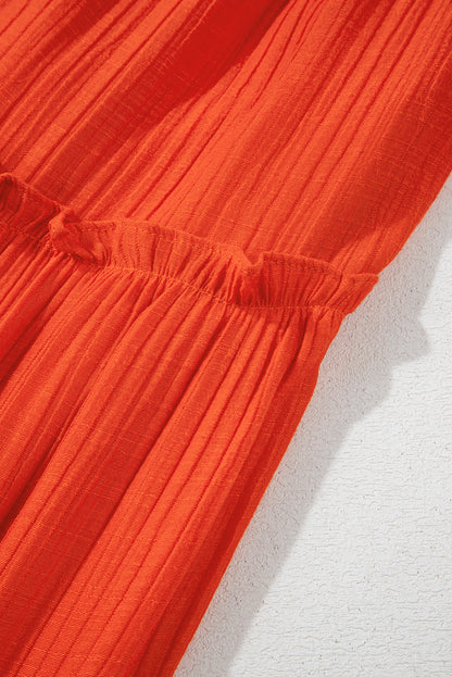 Oranje off-shoulder ballonmouwen uitgesneden maxi-jurk met ruches