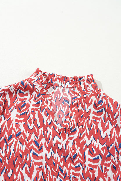 Oranje midi-jurk met abstracte print en V-hals, geplooide hoge taille