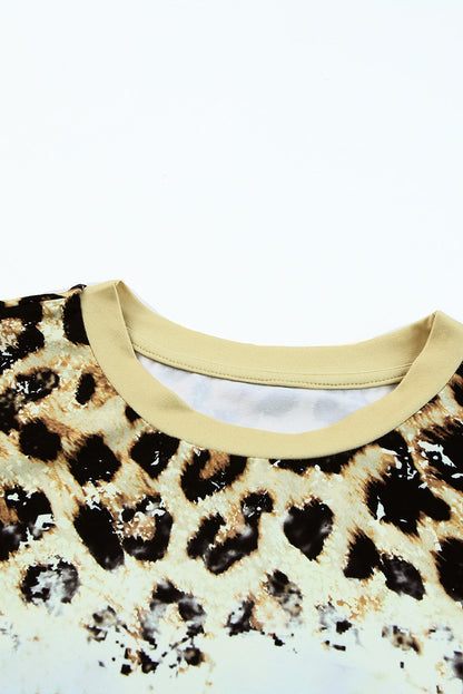 Leopard Bleached O-neck T Shirt