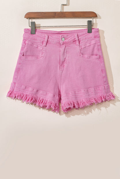 Roze gerafelde rand mid-rise denim shorts