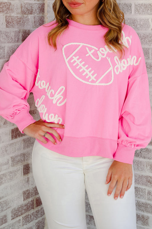 Roze aanraken Rugby voetbal geborduurd plus size sweatshirt