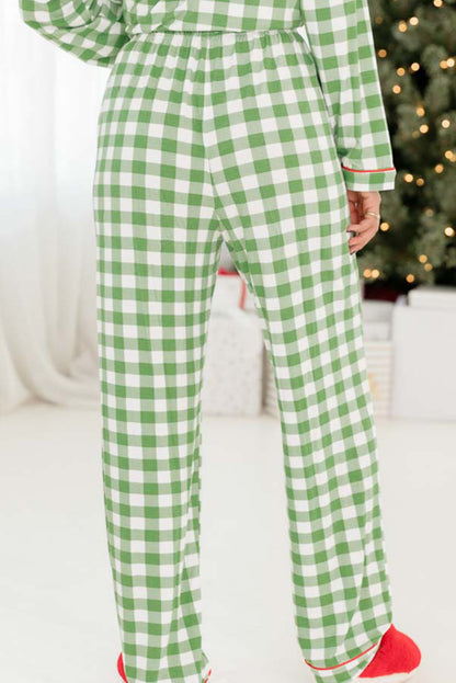 Lichtgroene kerst geruite print shirt en broek pyjamaset