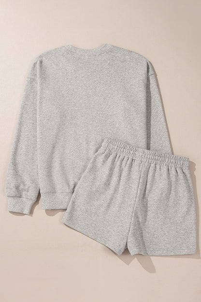 Lichtgrijze solide pullover sweatshirt en shorts 2 -delige set