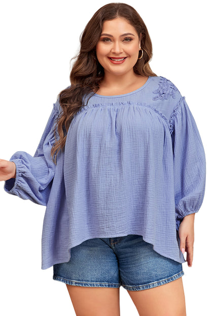 Beau Blue Plus Size Haakarmband Mouw Babydoll Blouse