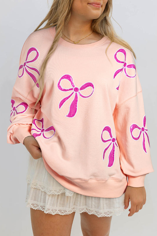 Abrikoos roze lovertjes bowknot druppel schouder oversized sweatshirt