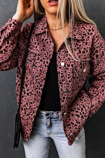 Pink Stars & Animal Spots Print Button Up Denim Shacket