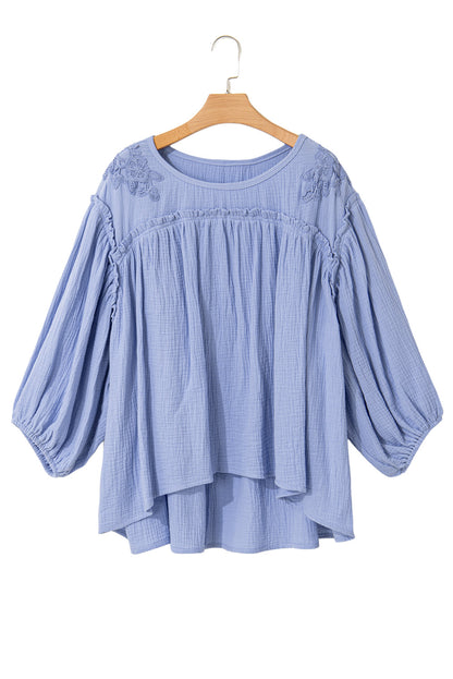 Beau Blue Plus Size Haakarmband Mouw Babydoll Blouse