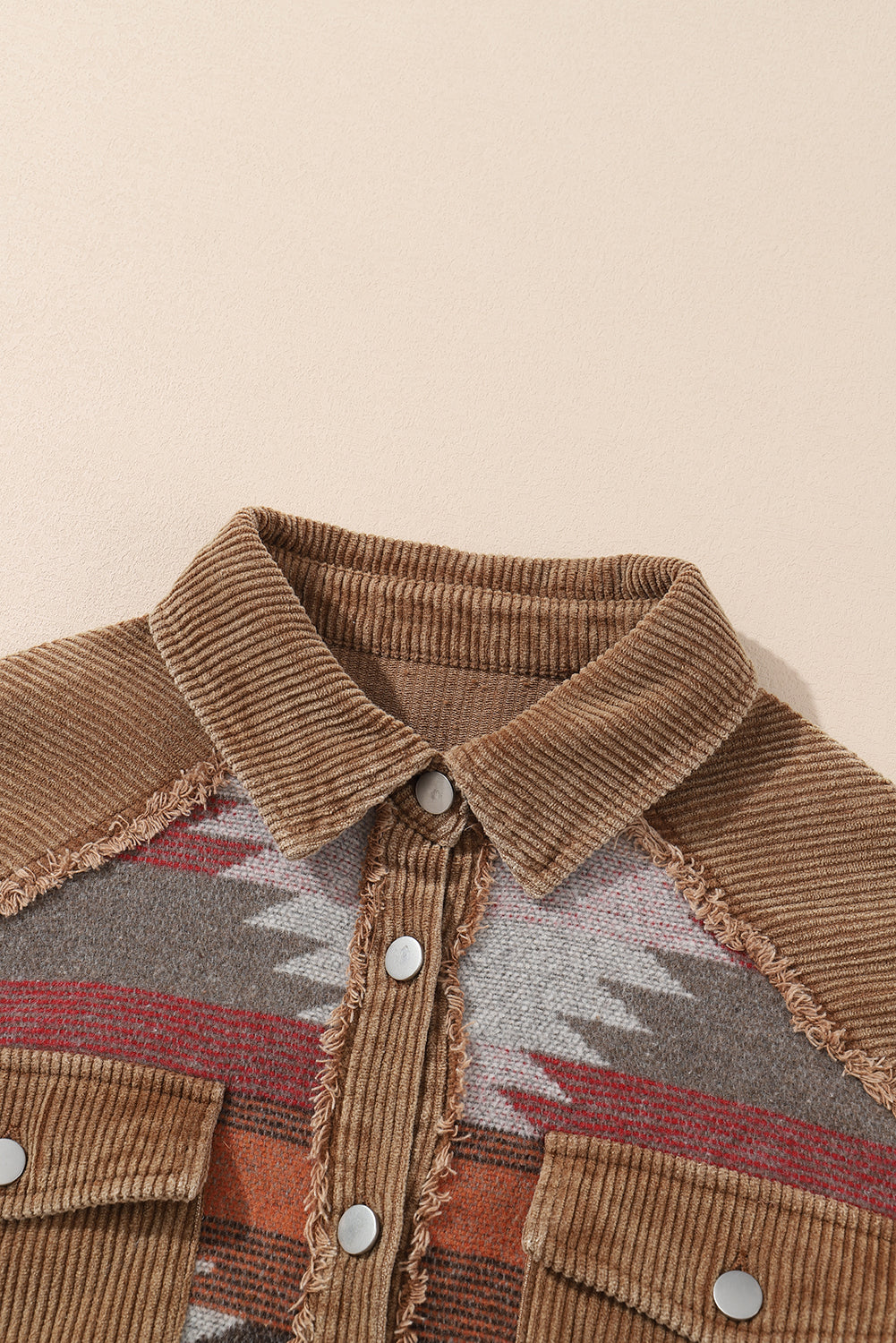 Camel Western patroon patchwork klepzak shacket