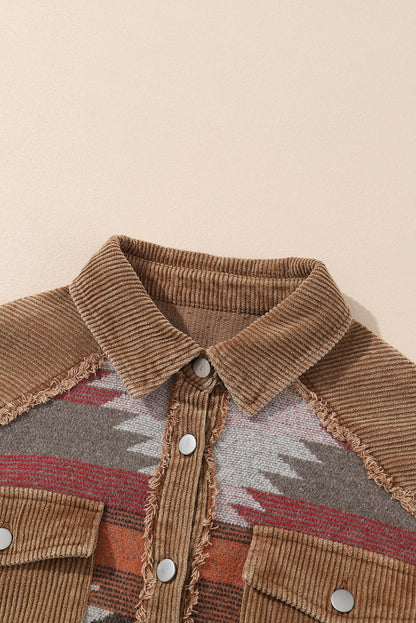 Camel Western patroon patchwork klepzak shacket