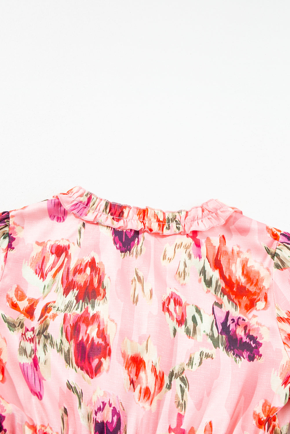 Roze gesmokte mini-jurk met hoge taille en abstracte print