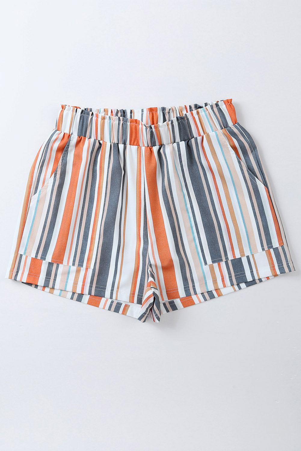 Gestreepte vintage gewassen casual short met elastische taille en ruches