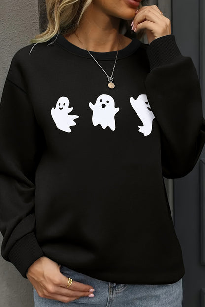 Zwarte Halloween Ghosts Print Ronde Hals Sweatshirt