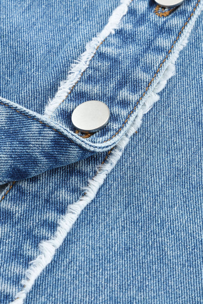 Blauw kleurblok gerafeld oversized denim jack met patchwork