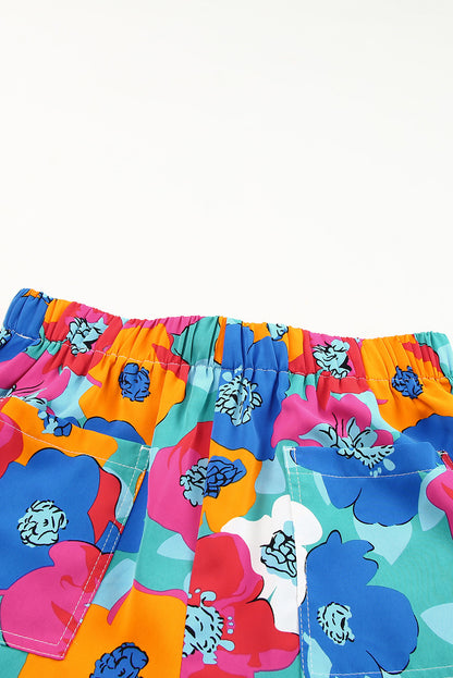 Veelkleurige casual shorts met trekkoord en elastische taille met bloemenprint