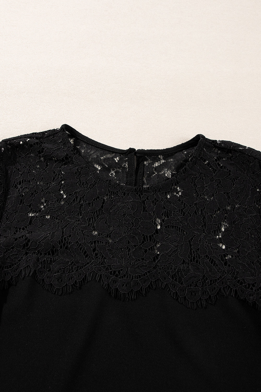 Black Lace Crochet Patchwork O Neck Long Sleeve Top