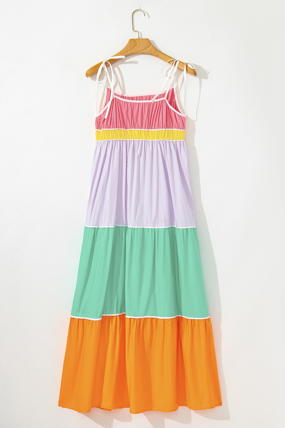 Multicolour colorblock zelfblokken riemen hoge taille flowy maxi-jurk met zakken