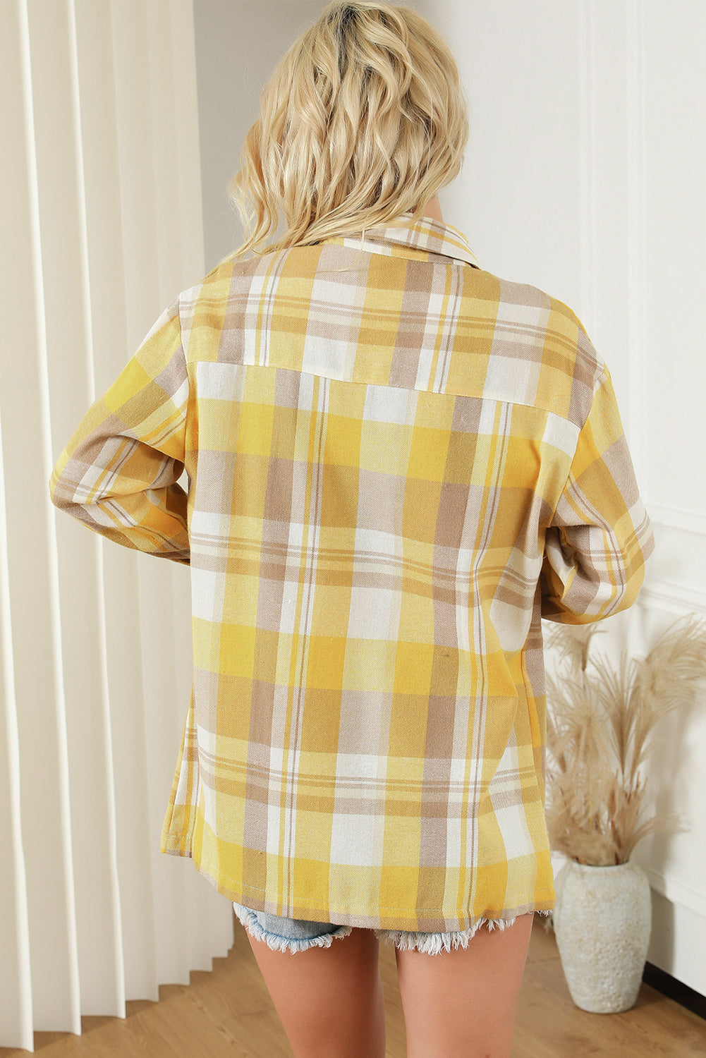 Yellow Plaid Button Up Patch Pocket Shirt