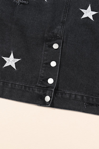 Zwart Distressed Pearls Star cropped spijkerjack